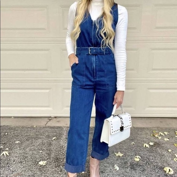 Rachel Comey Pants - Rachel Comey x Target Blue Denim Jumpsuit Wide Leg Zip Up  Belted Size 6 Blogger